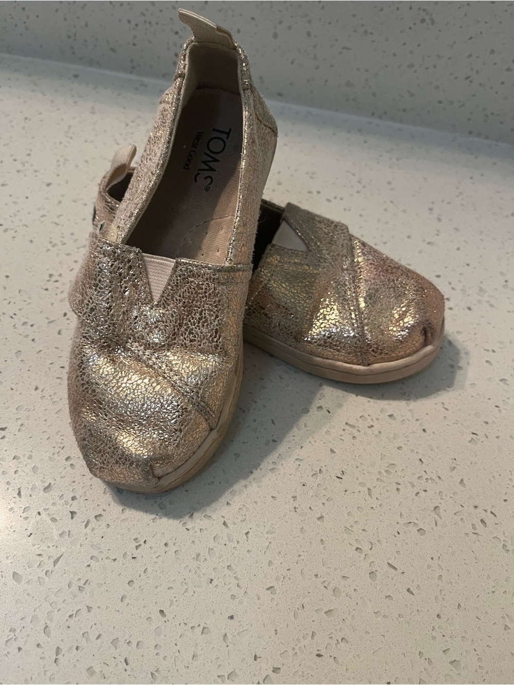 TOMS Kids Metallic Rose Gold Slip-On Moccasins